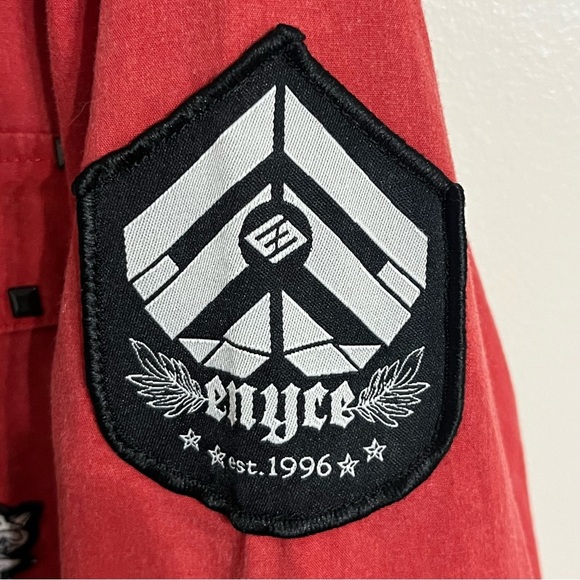 Men’s Enyce Long Sleeve Button Down Shirt Black Studs Patches Size XL Red - Picture 5 of 13